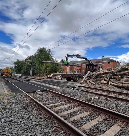 Arbor Division tree surgeons using machinery to remove trees safely along railways